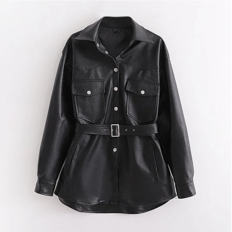 Faux Leather Jackets Women PU Black Coat